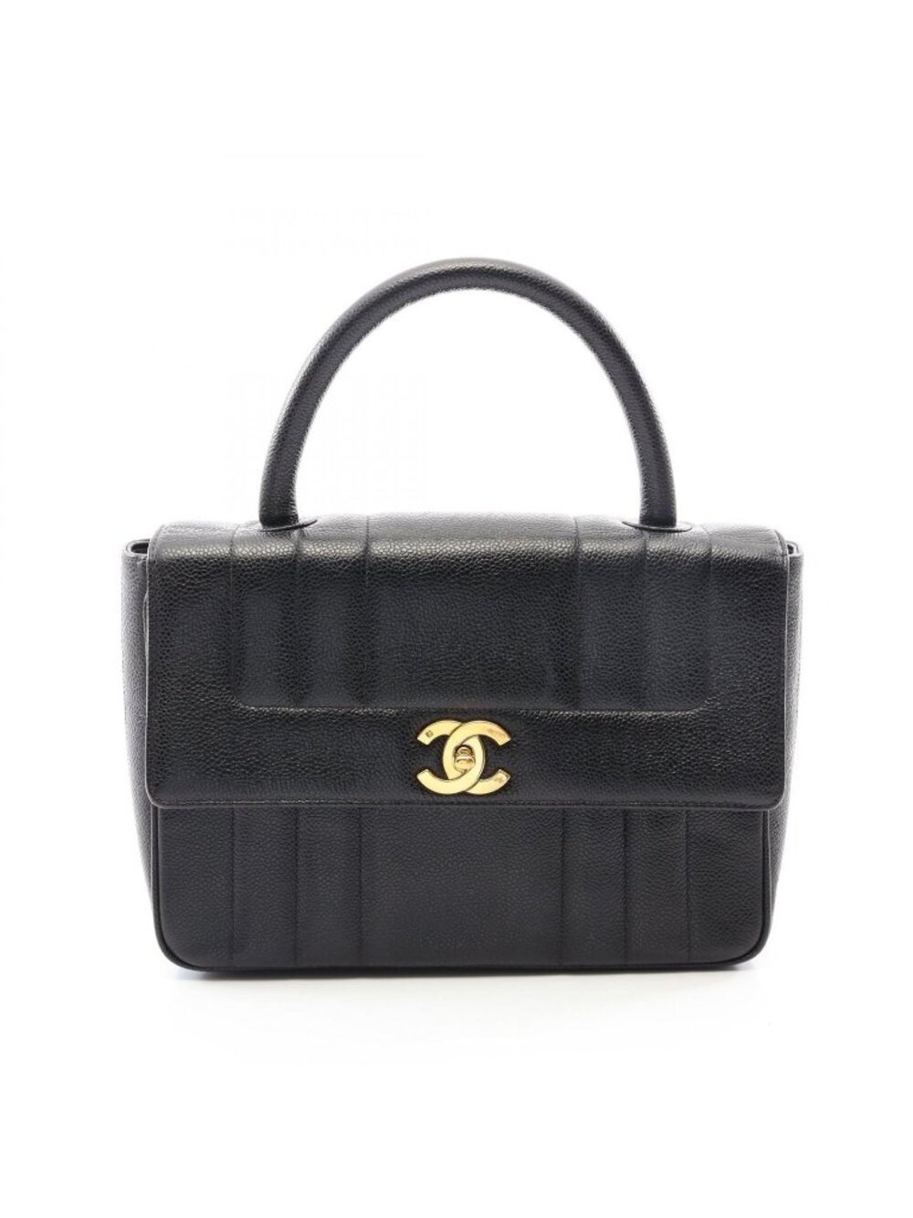 Chanel Handbag Mademoiselle Black Caviar Leather Top Handle Bag
